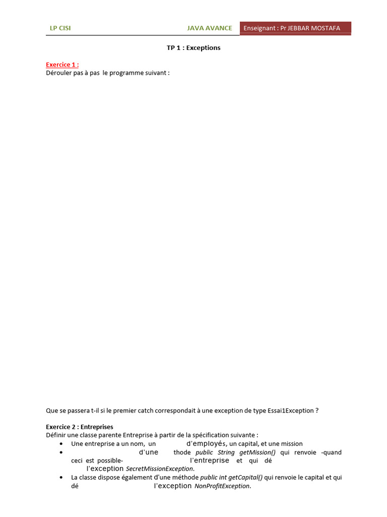 Exceptions et Modélisation en Java | PDF | Programmation informatique ...