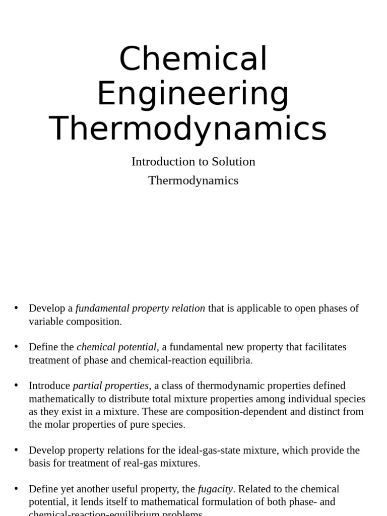 Chemical Engineering Thermodynamics 2nd Class Introduction To Solution ...