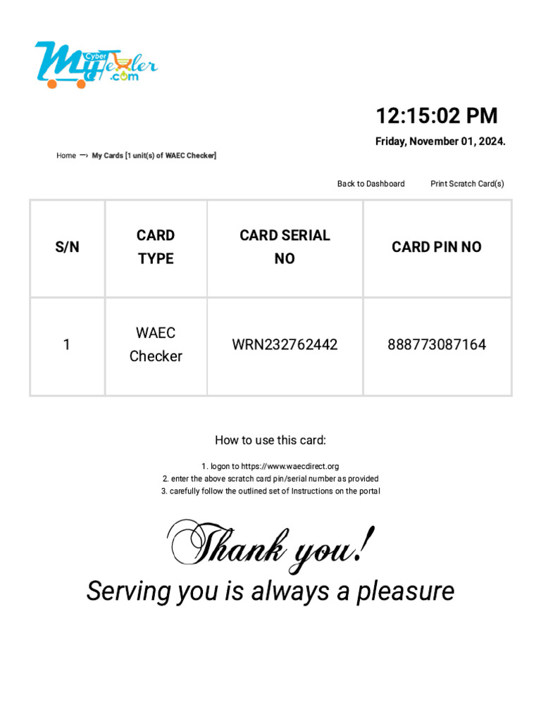 WAEC Scratch Card Instructions | PDF