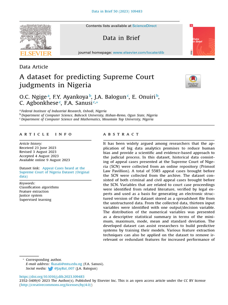 Nigerian Supreme Court Judgment Dataset | PDF | Appeal | Judgment (Law)