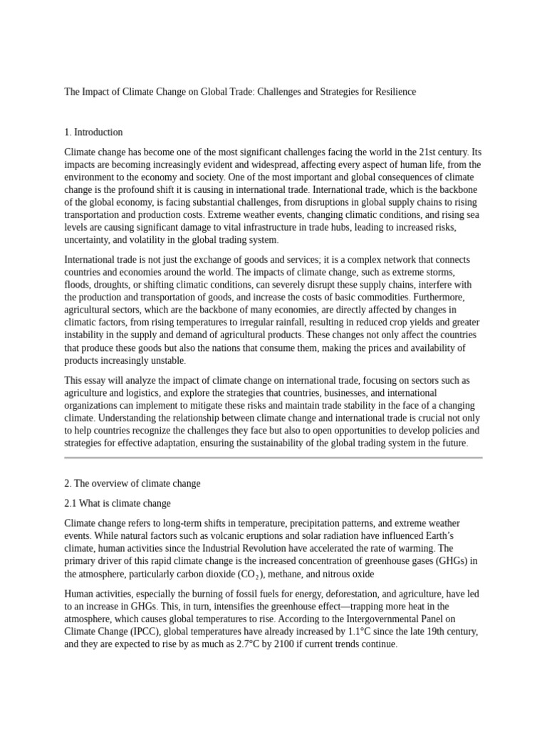 The Impact of Climate Change On Global Trade 1 | PDF | Climate Change ...