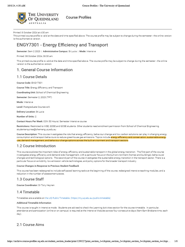 ENGY7301: Energy Efficiency Course | PDF | Efficient Energy Use | Transport