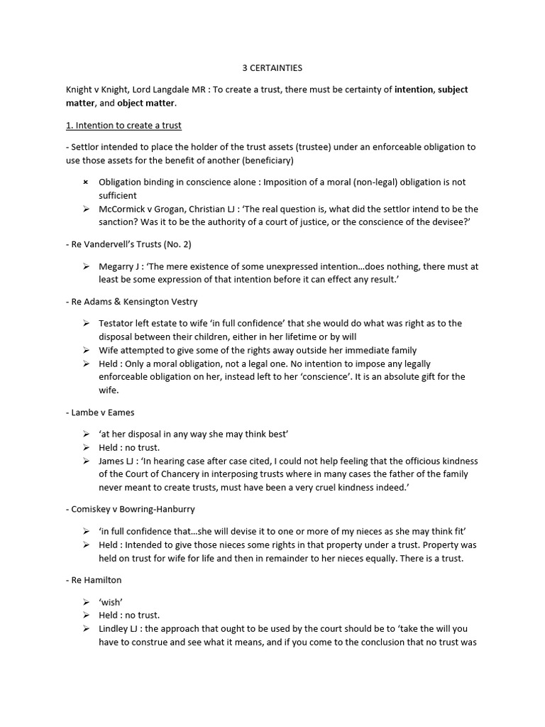 Understanding Trust Certainties | PDF | Civil Law (Common Law ...