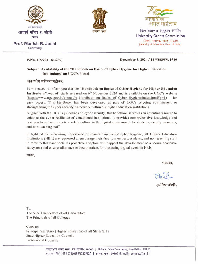 Ugc Letter Regarding Availability of The Handbook On Basics ...