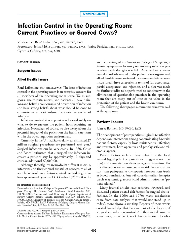 Infection Control in The Operating Room | PDF | Surgery | Weight Loss