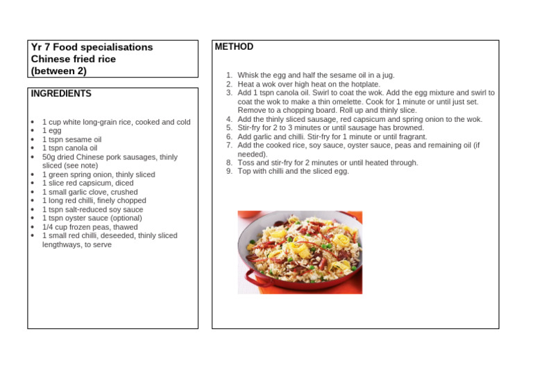 Yr 7 Chinese Fried Rice | PDF