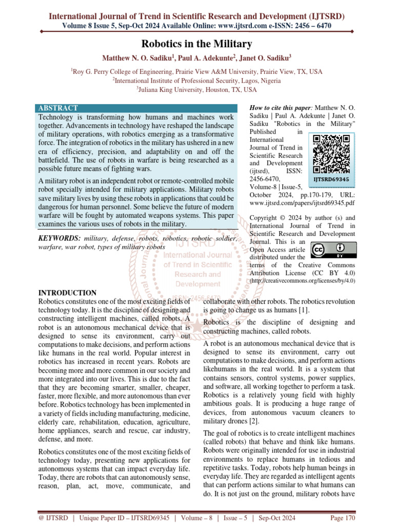 Military Robotics: Innovations and Types | PDF | Robot | Robotics