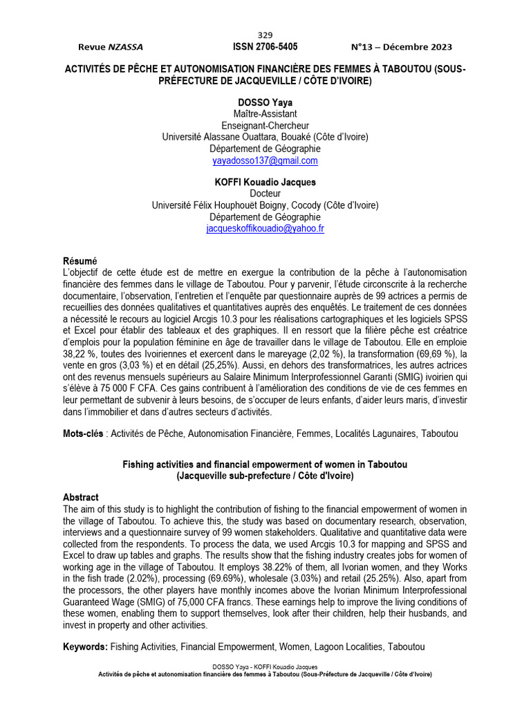 Pêche et autonomisation des femmes à Taboutou | PDF | Côte d'Ivoire ...