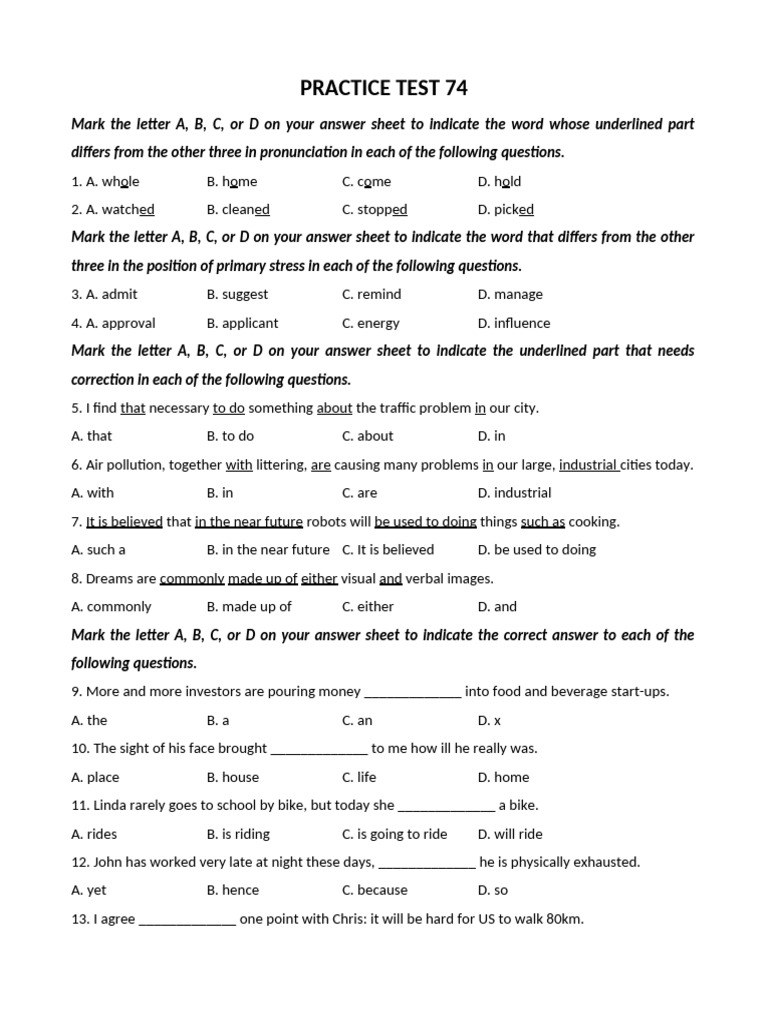 74. PRACTICE TEST 74 | PDF