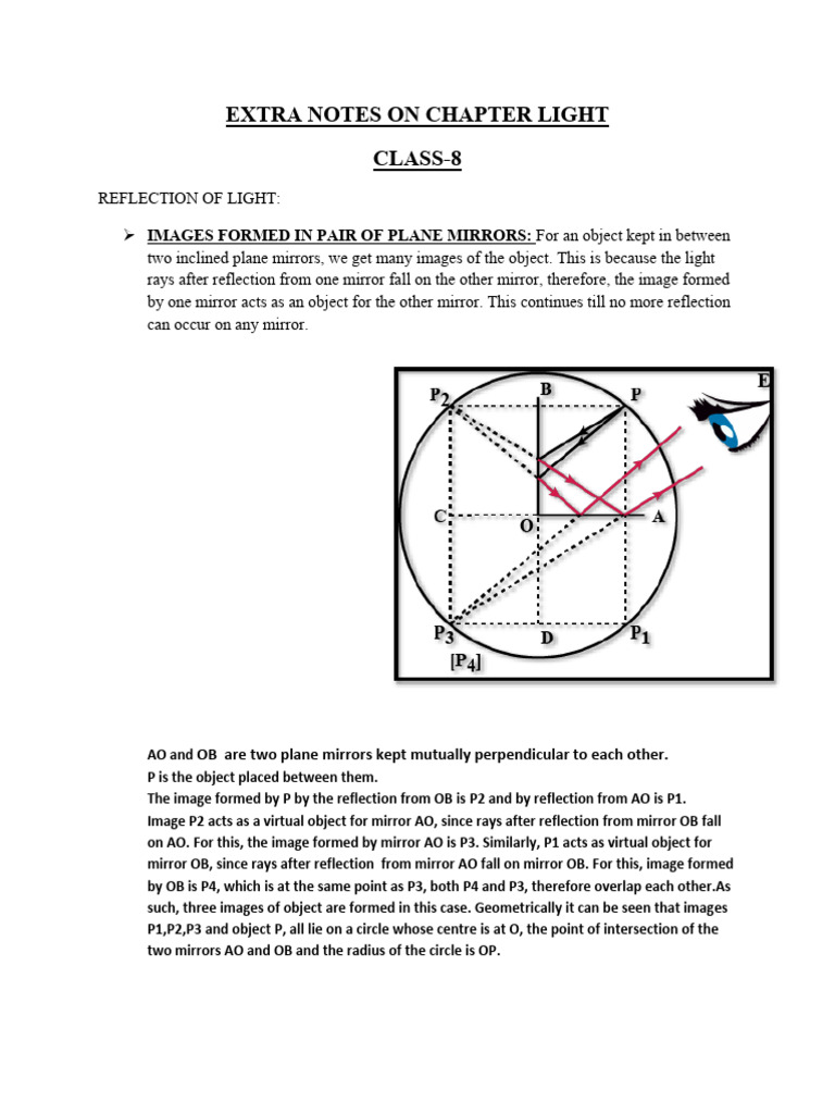 Extra Notes On Chapter Light | PDF | Mirror | Optics