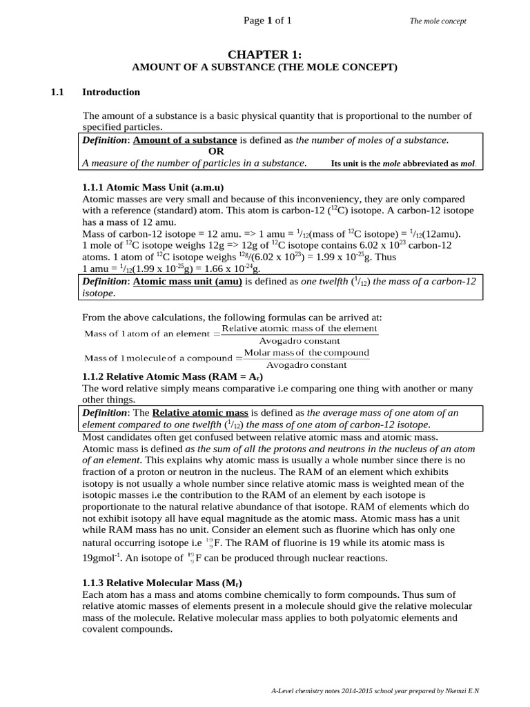 1. Mole Concept A | PDF | Mole (Unit) | Atoms