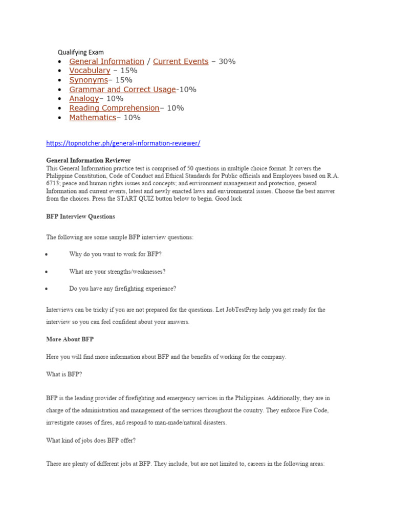 BFP Qualifying Exam and Interview Guide | PDF