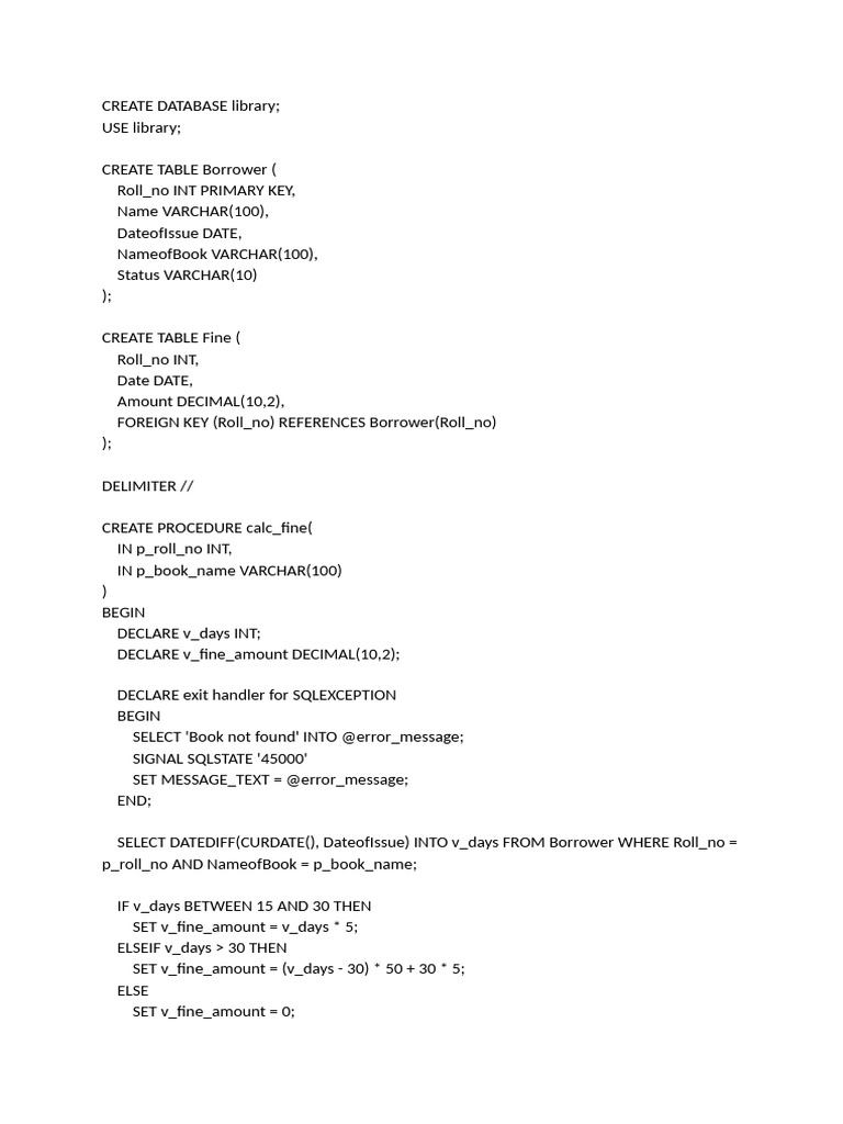 Library Database Fine Calculation SQL | PDF