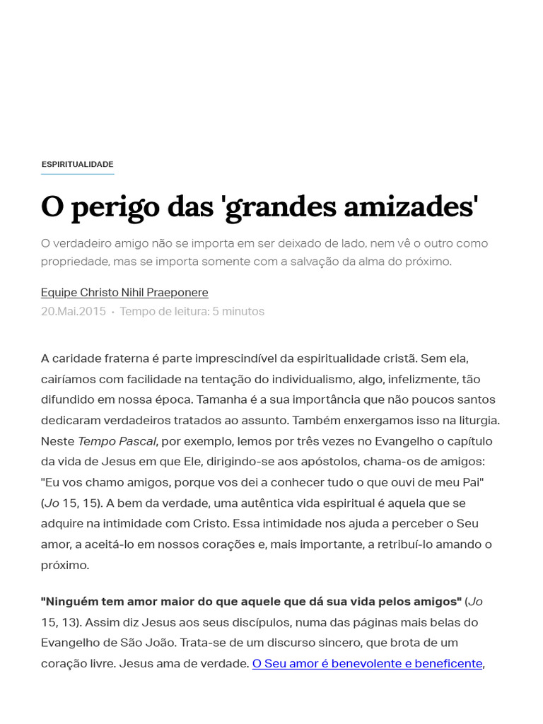 A Verdadeira Amizade e a Santidade | PDF | Amor | Jesus