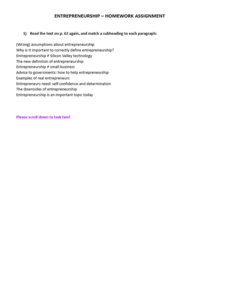 ENTREPRENEURSHIP - HOMEWORK ASSIGNMENT - Web | PDF