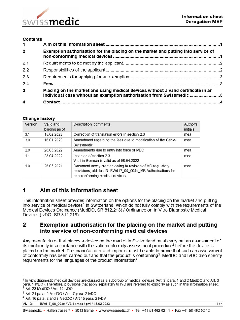 BW617 - 00 - 003e - MB Derogation MEP | PDF | Medical Device