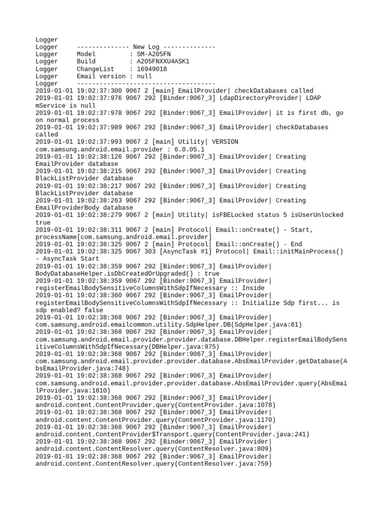 Logger for SM-A205FN Email Provider | PDF | Logging | Data Management