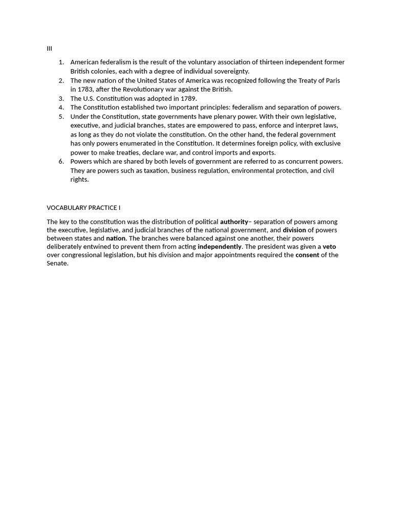 Home Assignment (American Federalism) | PDF