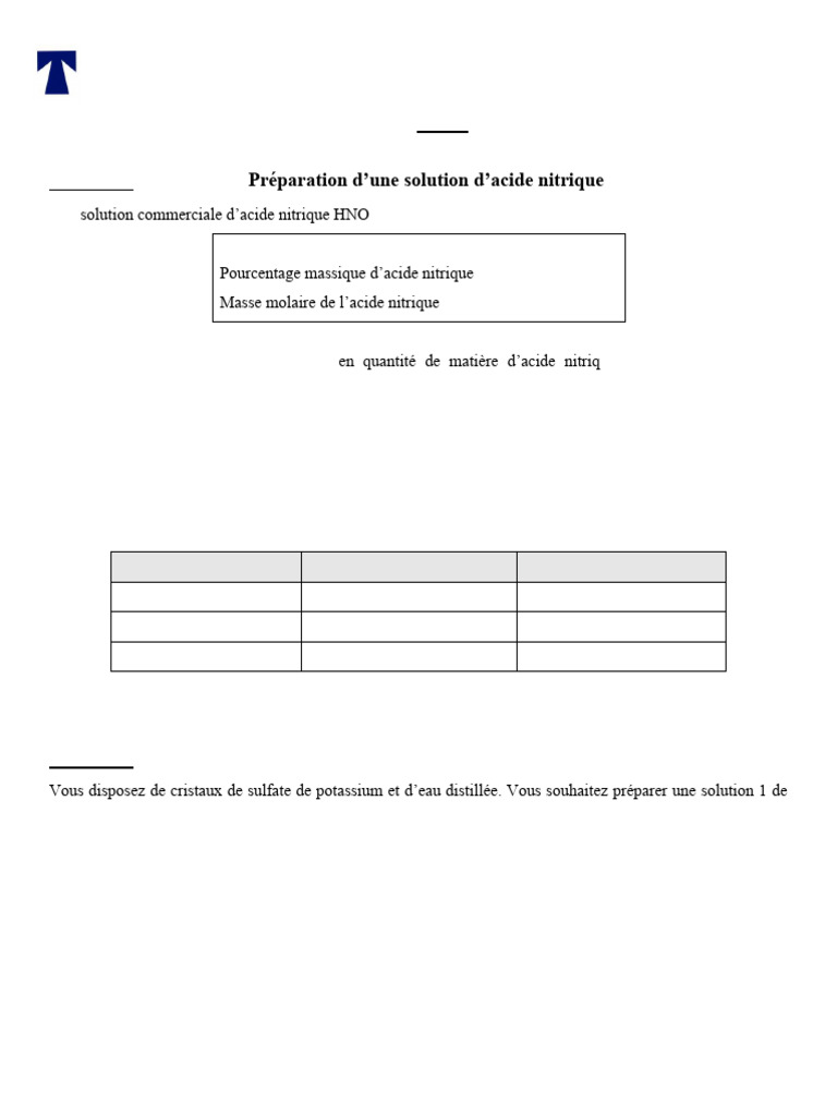 Masse molaire et dilution d'acide nitrique | PDF | Acide nitrique ...