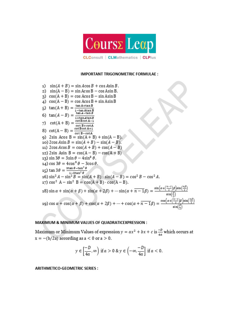 AMC Formulae | PDF | Triangle | Mathematics