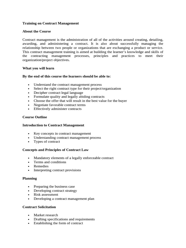 Contract Management Training Course | PDF | Negotiation | Business