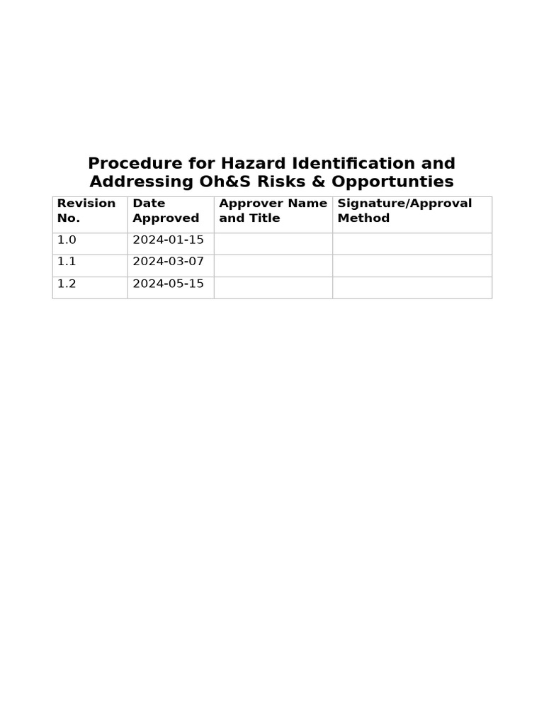 Procedure For Hazard Identification and Addressing OhS Risks ...