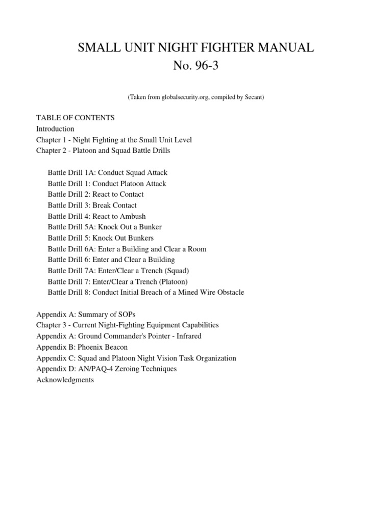 Small Unit Night Fighter Manual | PDF | Platoon | Flanking Maneuver