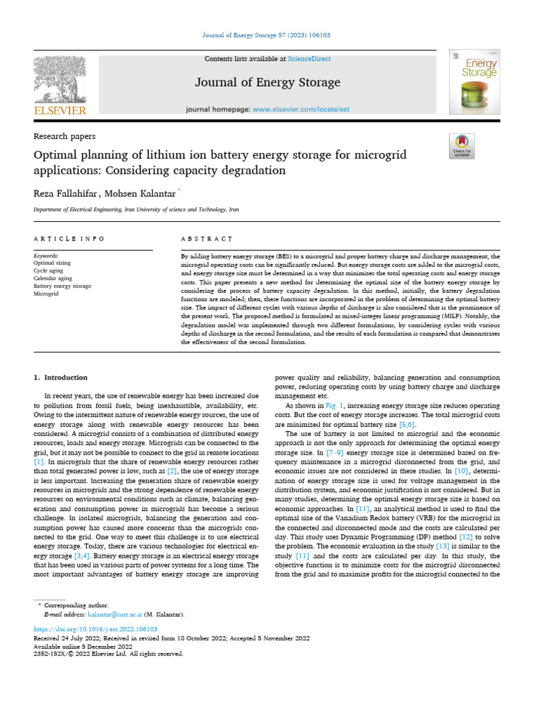 Optimal Planning of Lithium Ion Battery Energy Storage For Microgrid ...