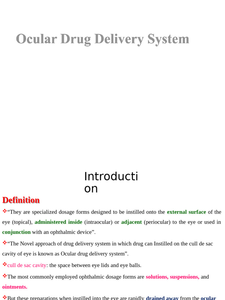 Ocular Drug Delivery Systems Overview | PDF | Topical Medication | Emulsion