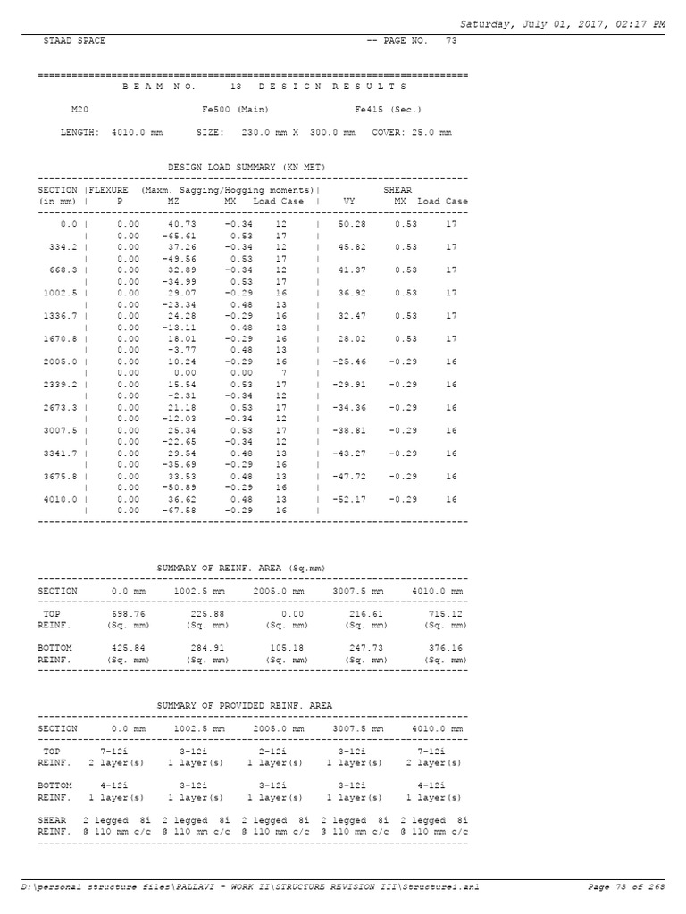 Beam Design Results Summary | PDF | Structural Engineering | Mechanical ...