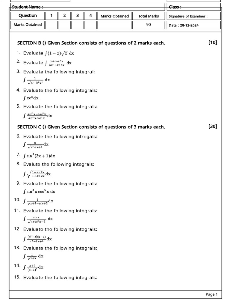 Integral Evaluation Questions and Solutions | PDF