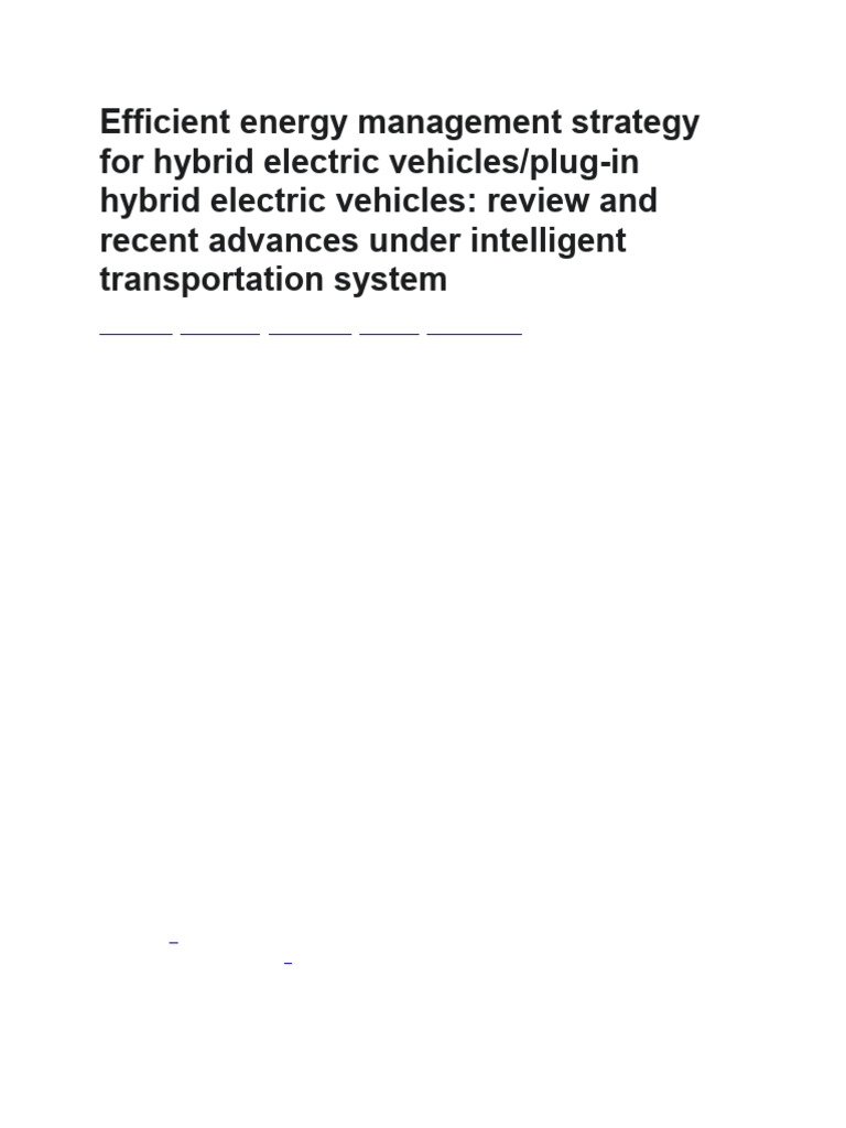 Efficient Energy Management Strategy For Hybrid Electric Vehicles | PDF ...