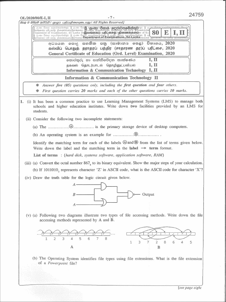 2020-OL-ICT-Past-Paper-1st Question-English Medium | PDF