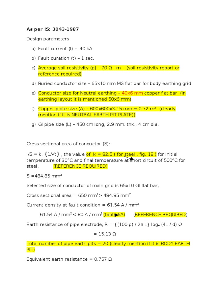 IS 3043 Earthing Design Parameters | PDF | Technology & Engineering
