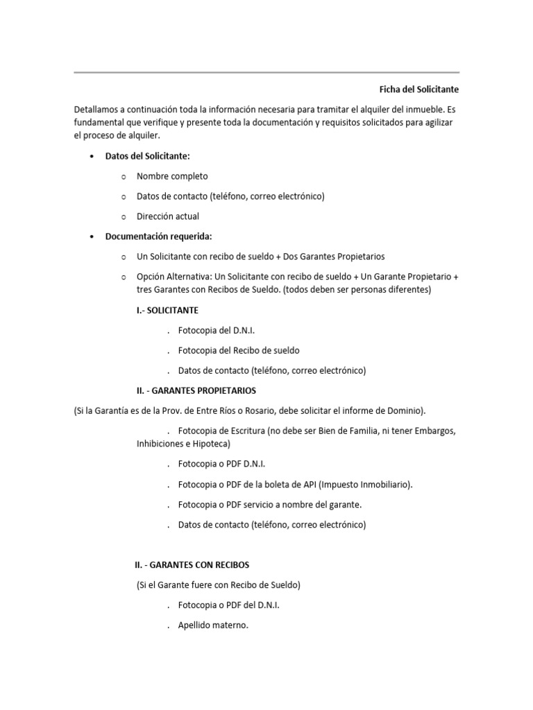 Solicitante de Alquiler - Documentacion A Presentar | PDF