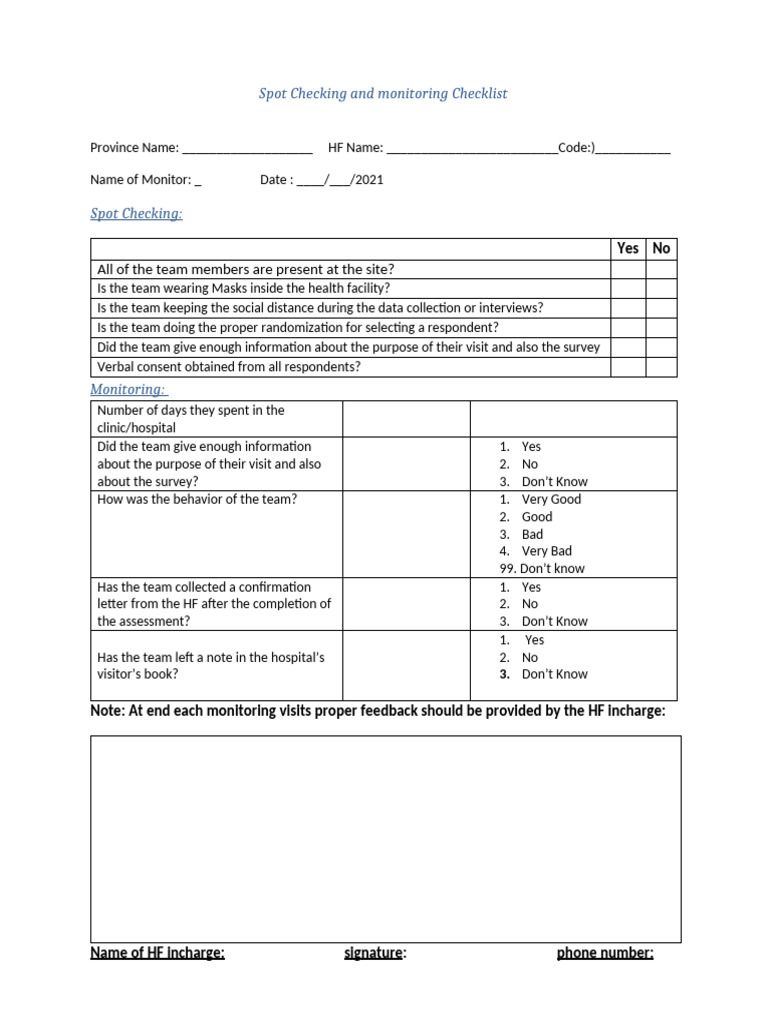 Monitoring checklist_BSC-2020 (1) | PDF