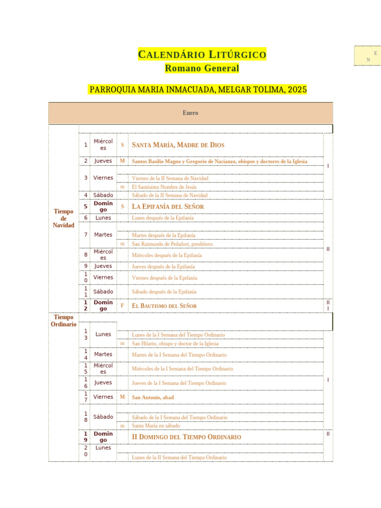 Calendario Litúrgico 2025 | PDF | Prestado | Pascua de Resurrección