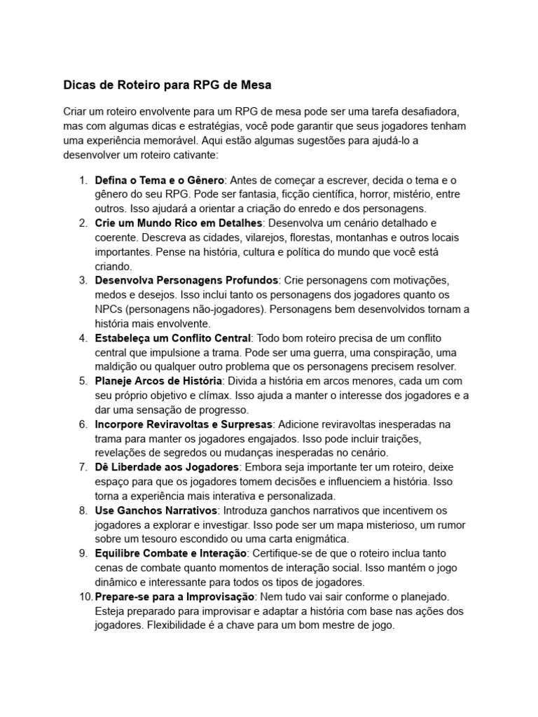 Dicas para Criar Roteiros de RPG | PDF | Jogos de RPG