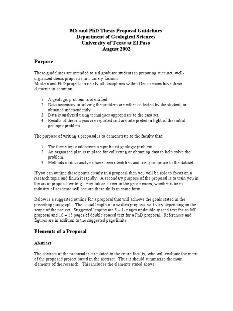 Ms and PHD Thesis Proposal Guidelines Department of Geological Sciences ...