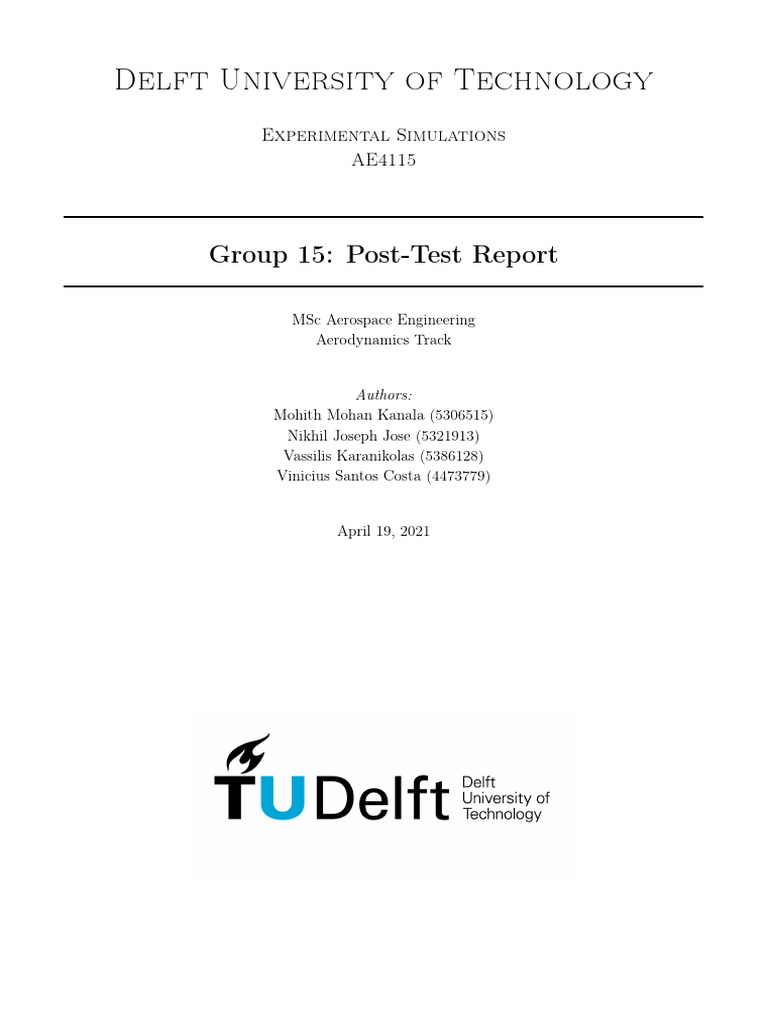 AE4115 Experimental Simulations Report | PDF | Wind Tunnel | Lift (Force)