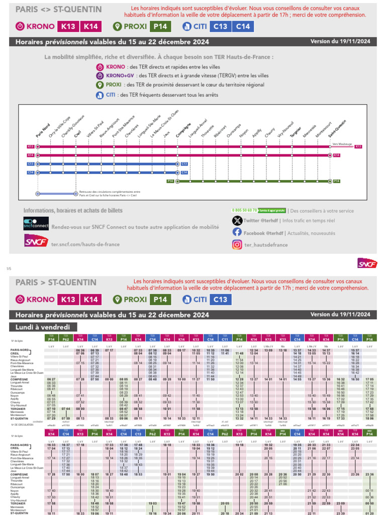 Horaires TER Paris-St-Quentin 15-22 déc 2024 | PDF