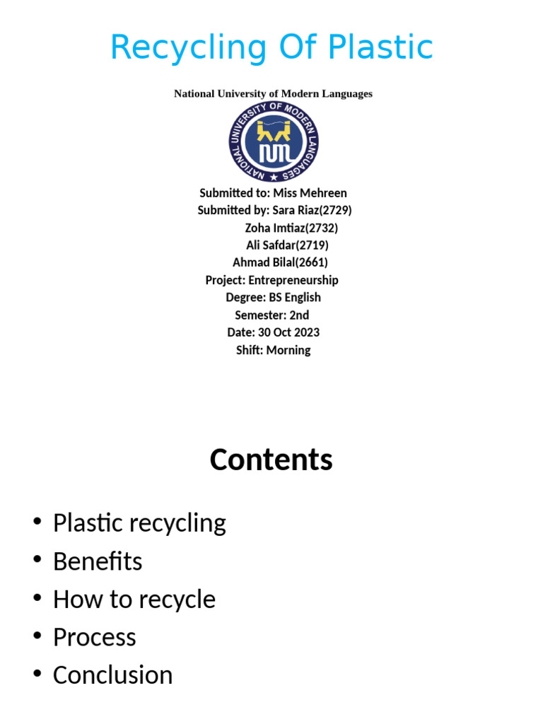 Plastic Recycling (1) Project | PDF | Recycling | Plastic