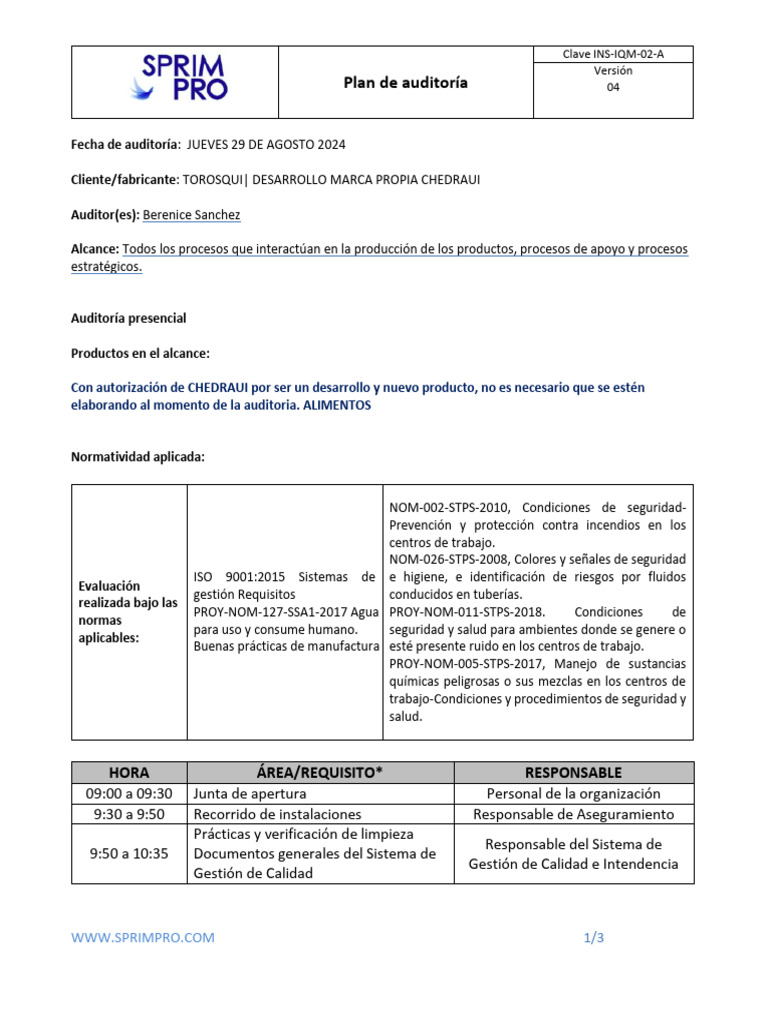Plan de Auditoría ISO 9001 para Chedraui | PDF | Sistema de manejo de ...