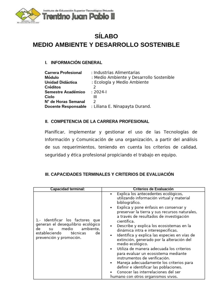 Syllabus de Medio Ambiente y Sostenibilidad | PDF | Entorno natural ...