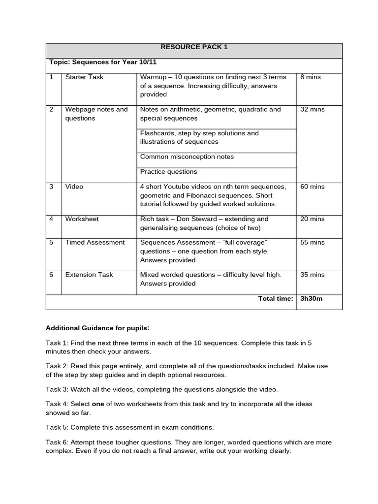 Resource pack one pdf sequence numbers