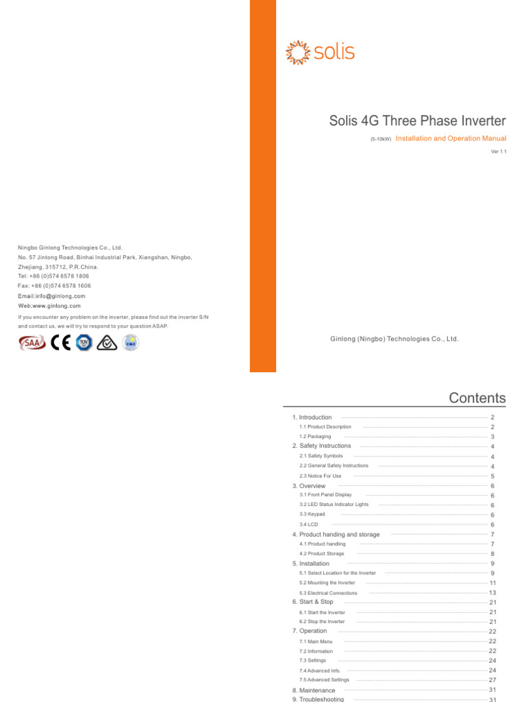 Solis 4G Inverter Installation Manual | PDF | Direct Current | Power ...