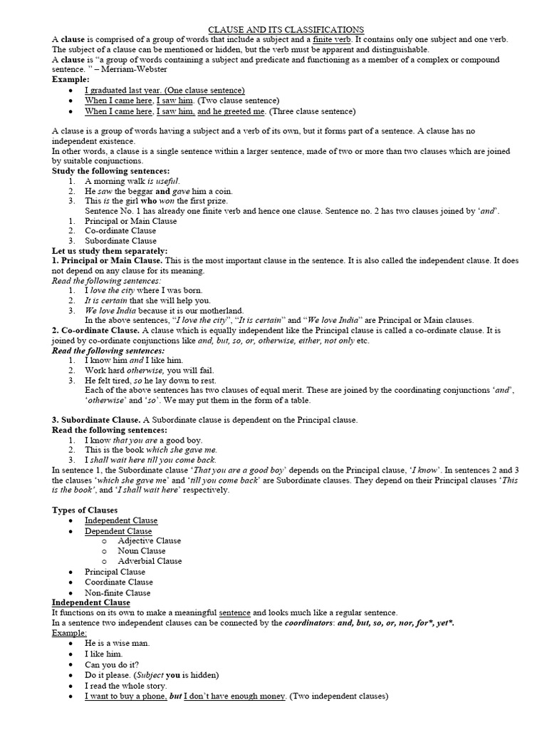 Understanding Clauses and Their Types | PDF | Clause | Sentence ...