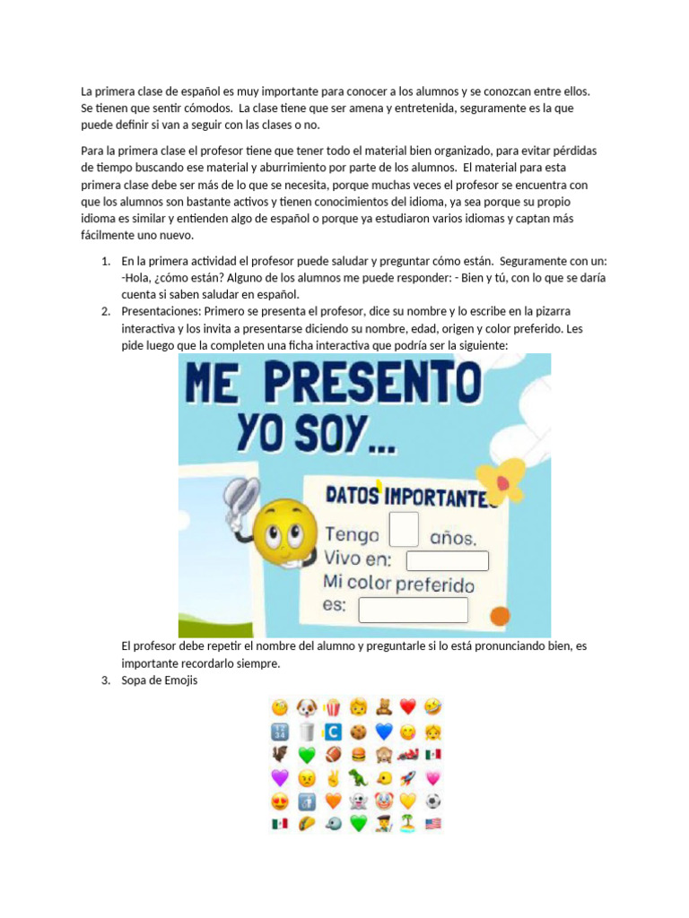 Actividades para la primera clase de español | PDF