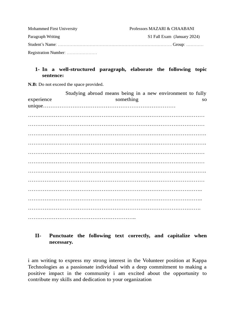 Writing Fall Exam January 2024 | PDF | Psychological Resilience | Cognition
