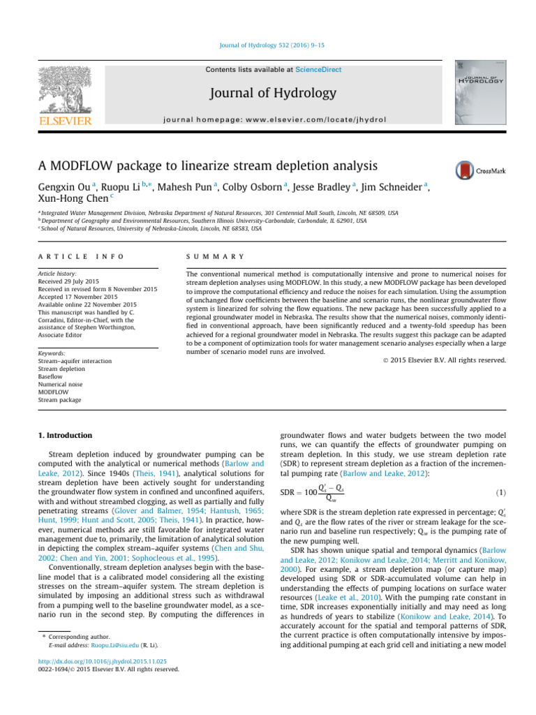 Image showcasing Ou Et Al. - 2016 - A MODFLOW Package To Linearize Stream Depletion An ...
